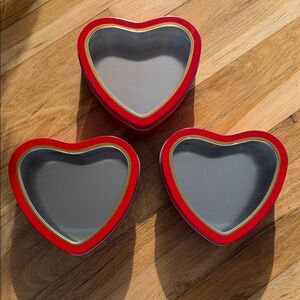 NWT Bundle of 3 Heart-Shaped Red and Gold Tin Boxes ❤️ 🍪